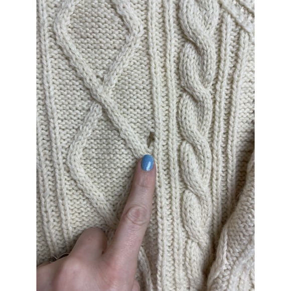 Loft & Brownstone Beige Womens Size S Wool Cable Knit Fisherman Pullover Sweater - Picture 3 of 7